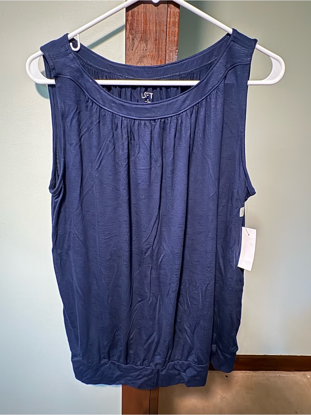 LOFT Navy Gathered Neck Sleeveless Tank